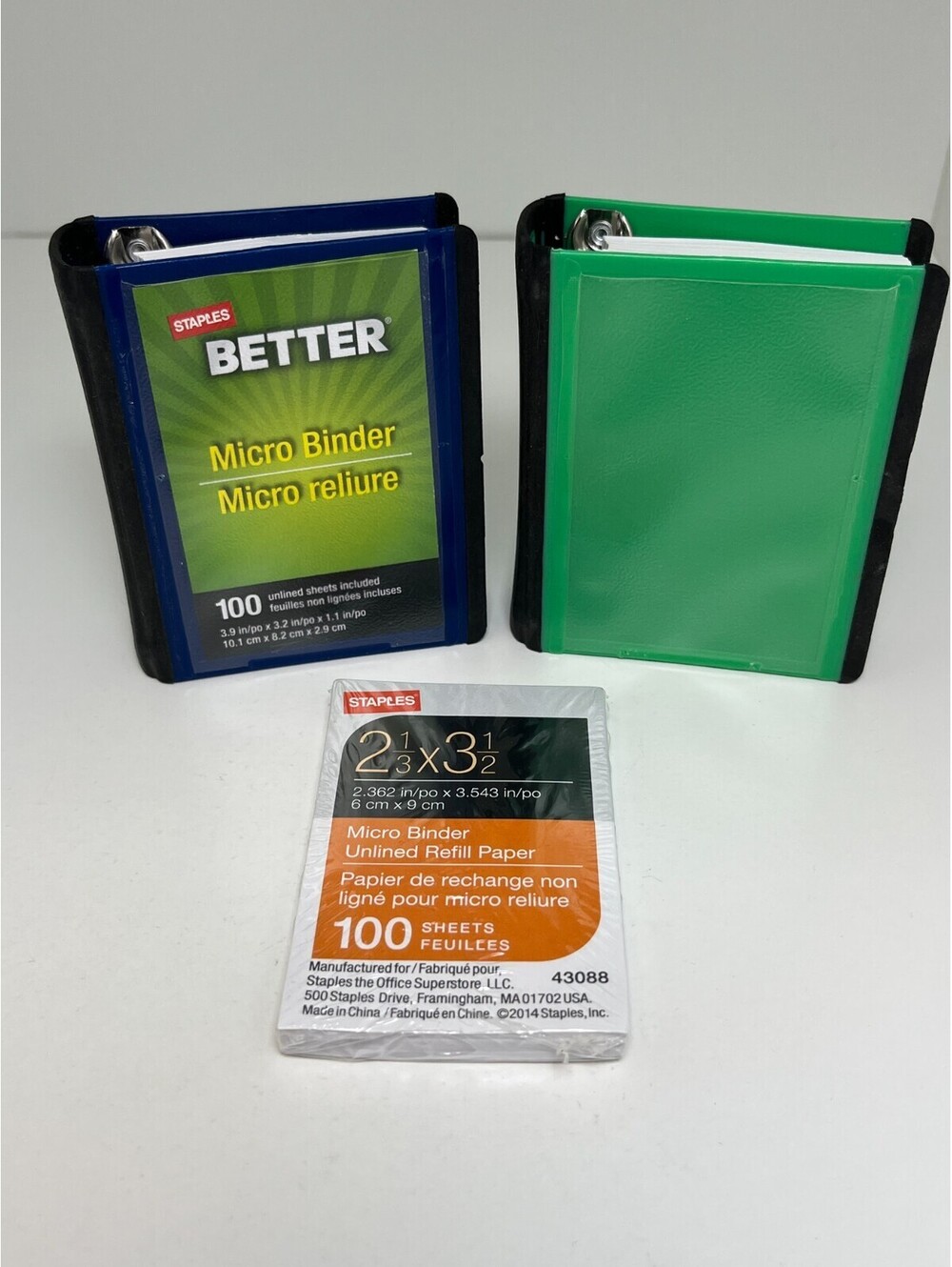 Staples Better Micro Binders Lot of 2 Blue Green + 100 Sheet Unlined Refill 4308